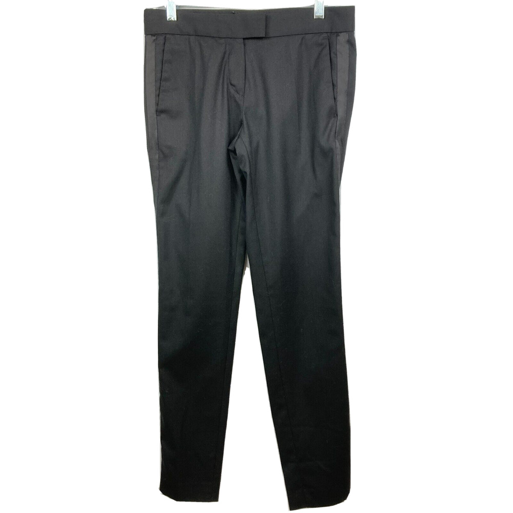 Maje Pants‎ Womens Sz 34 US 4 Black Tuxedo Stripe Dress Tapered Leg Wool Silk